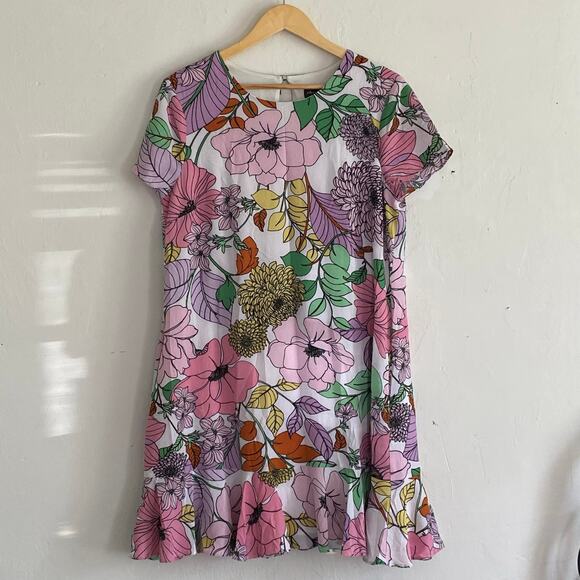 Clover & Sloane Floral Mini Dress SZ 12 Drop Waist Ruffle Hem Summer‎ Occasion - Picture 2 of 8
